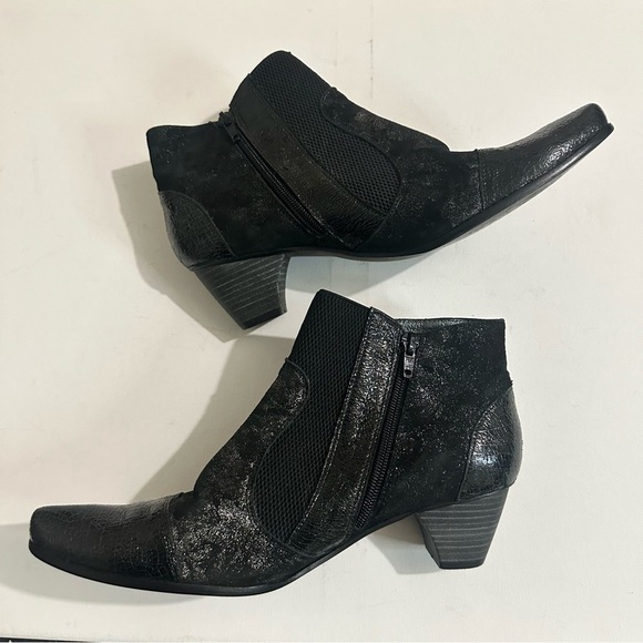 Un Tour En Ville Stylish Black Patent Metallic Leather Ankle Boots Sz 42 / US 11 - Picture 3 of 14